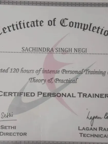 A certificate for completing an intense 120-hour personal training course, covering both theory and practical application.