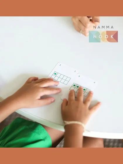 A close-up of a child's hands interacting with my Yonjuu cards. This tactile engagement is so important for young learners. It helps them connect the abstract concept of a number to a physical object, making it more real and understandable.