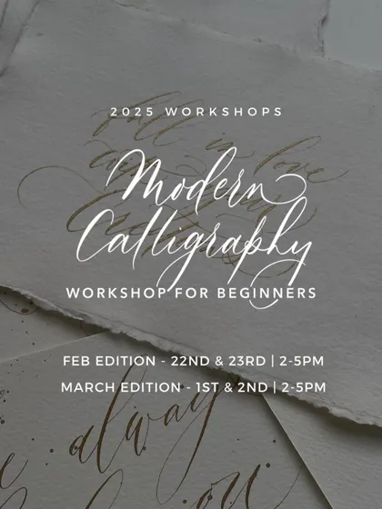 A clear look at the schedule for my upcoming Modern Calligraphy workshops for beginners. This graphic provides all the essential details, including dates and times, so you can easily find a session that works for you.