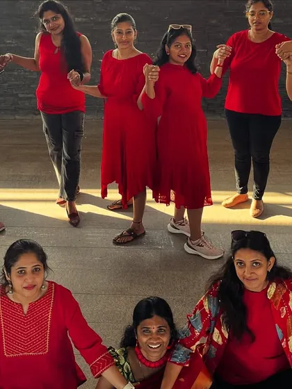 A fun group photo forming a circle of love. Our Valentine's celebration was all about positive vibes and togetherness.