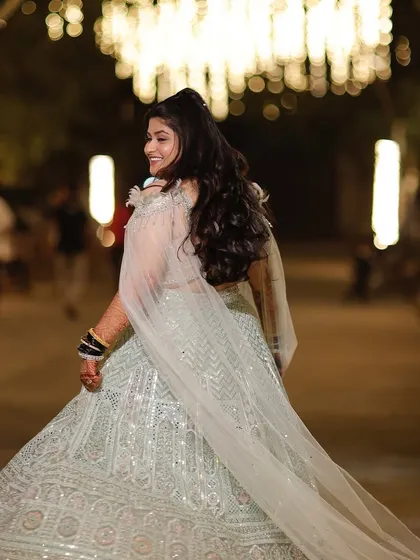A Sangeet night is all about movement, music, and glamour. I designed this look with a sparkling lehenga in mind, ensuring the makeup was not only dazzling under the lights but also stayed perfect through every dance.