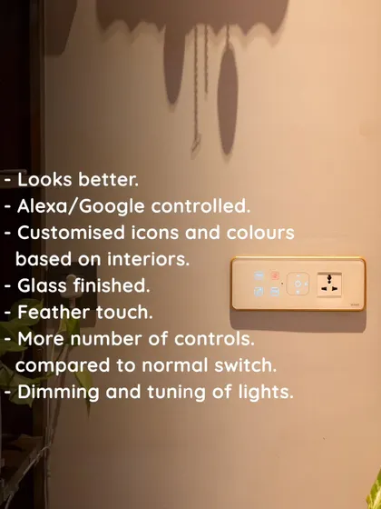 This image shows why our smart panels are a clear upgrade from traditional switchboards. They offer a cleaner look, feather-touch control, and are packed with features like voice control, custom icons, and light dimming.