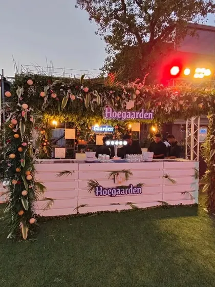 A beautifully decorated Hoegaarden bar, a key feature of the Belgian King's Day event. We can arrange premium bar services to complement our food and enhance the theme of your event.