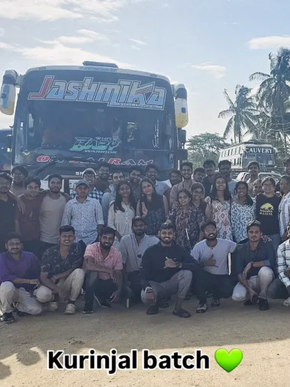 The Kurinjal batch posing in front of our tour bus. We ensure reliable and fun transportation for all our weekend trips.
