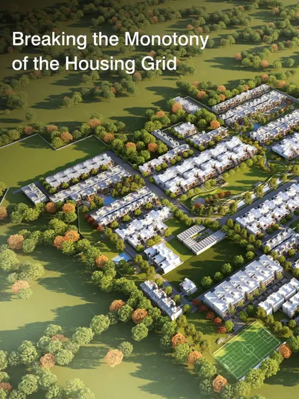 We see large-scale housing not as a grid of repeating units, but as a living community. This aerial view shows our approach to breaking monotony with staggered plots and varied housing types, creating a more human and navigable neighborhood.
