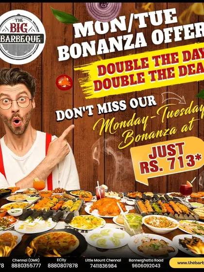Kickstart your week with our Monday and Tuesday Bonanza. Double the days, double the deals, with our unlimited buffet for just ₹713.
