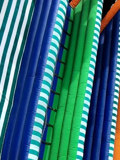 A close-up look at the climbing and sliding lanes. I use strong, reinforced vinyl with vibrant, lasting colors to ensure the inflatable looks great and holds up to constant use.