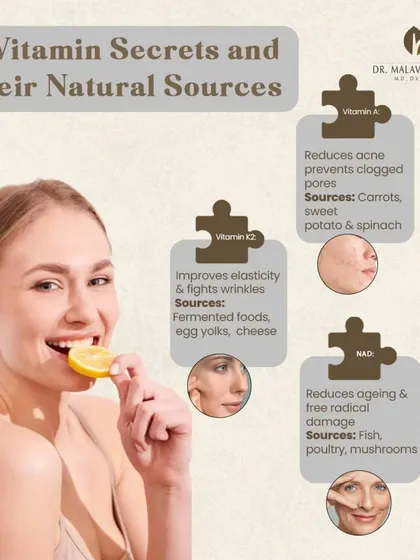 Nourishing your skin starts from within. This guide reveals three vitamin secrets and their natural sources, showing how a balanced diet with Vitamin A, K2, and NAD contributes to radiant, youthful skin.