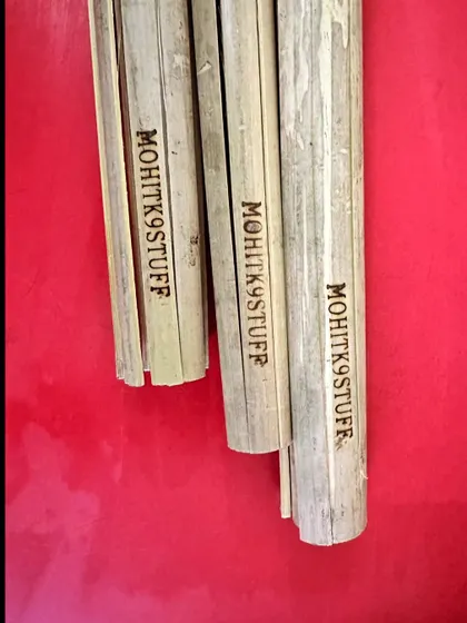 My brand on my product. These bamboo clatter sticks are ready to be shipped. I engrave my logo on each one because I stand by the quality of everything I make.