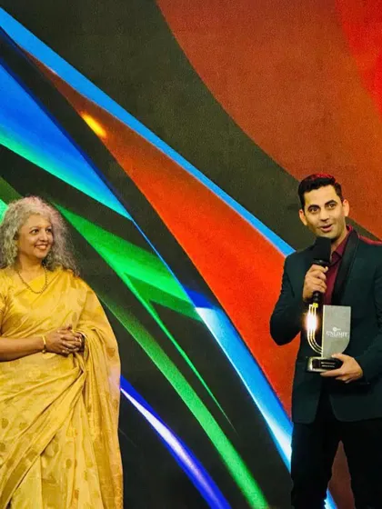 Varun Sharma accepting his award for Best Mixologist. A proud moment for our team.