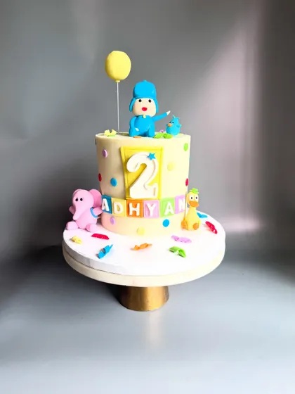 A bright and cheerful Pocoyo themed cake for Adhyan's 2nd birthday. It's such a joy to make cakes for returning clients and watch their little ones grow.
