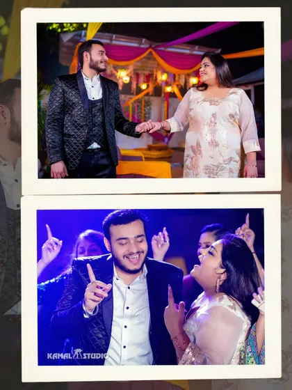 A collage of the couple dancing and enjoying their after-party, capturing the fun and relaxed vibe.