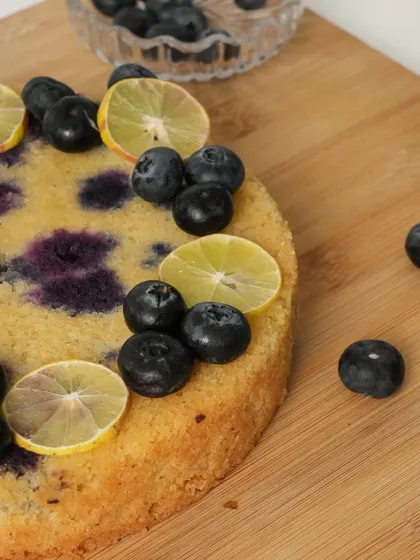 A close-up of the fresh and zesty flavors in my Lemon Blueberry Tea Cake. The combination of tangy lemon and sweet blueberries makes this a refreshing and delightful treat.