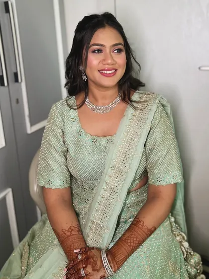 Another angle of the soft glam look, showing how the makeup catches the light and creates a beautiful, radiant effect.