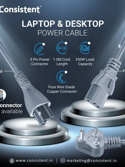 We supply high-quality power cables for both laptops and desktops. Made with a pure wire grade copper connector and a 1.5-meter cord length, these cables provide a secure and durable connection to keep your equipment powered.