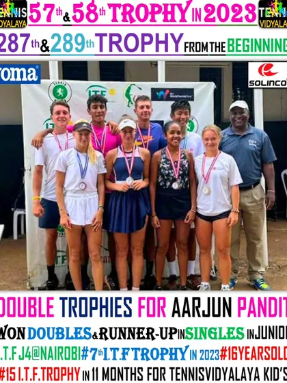 Double trophies in Nairobi. Aarjun won the doubles title and was the runner-up in singles at the junior ITF J4 event, showing incredible consistency.