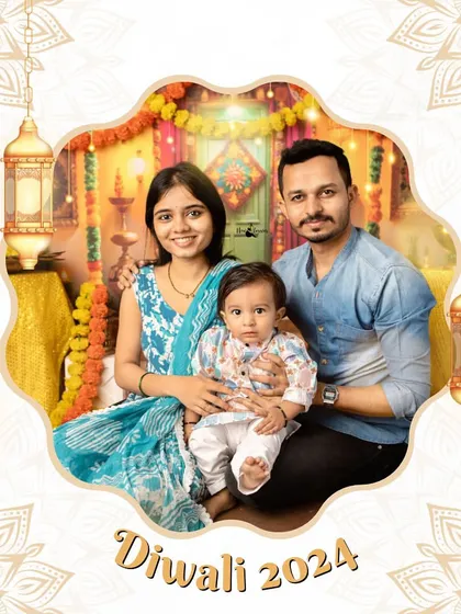 A perfect family portrait to celebrate Diwali. The festive frame adds a special touch to this beautiful memory of togetherness.