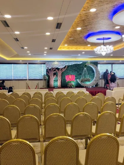 Another view of the hall with the nature-inspired stage.