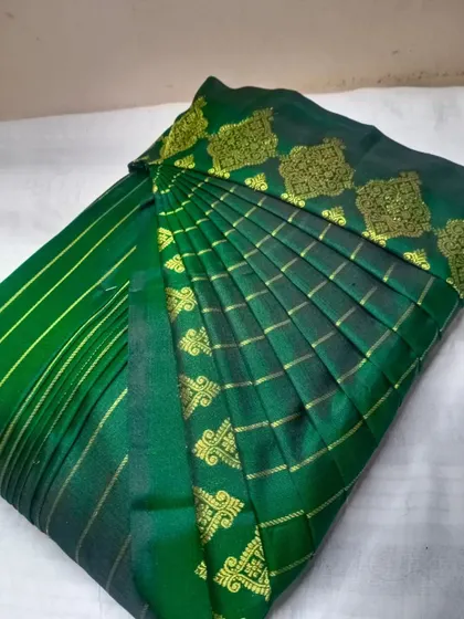 Perfect pleats on a deep green saree. This is the result you can expect every time you use my saree pleating service.