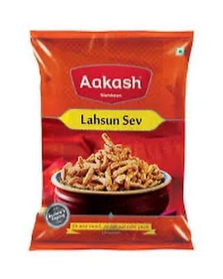 For garlic lovers, I have the Lahsun Sev from Indore's Aakash Namkeen. This sev has a bold and savoury garlic flavour that is incredibly addictive.