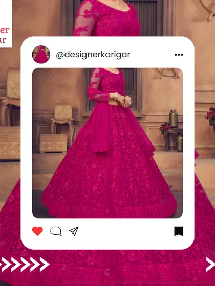A bold and beautiful choice, this monochrome magenta lehenga features delicate, all-over embroidery. It's a perfect example of how a single color can make a powerful statement.