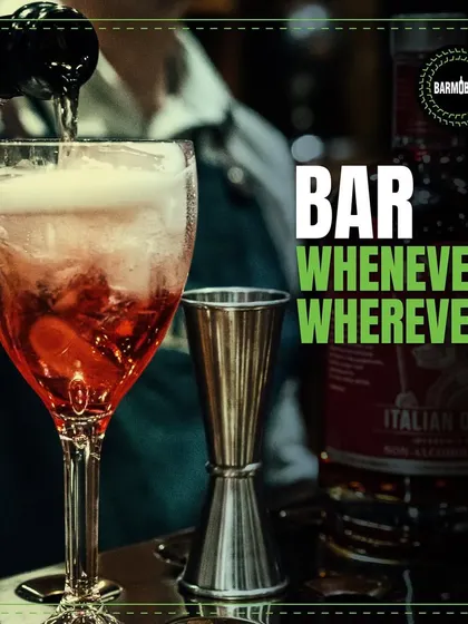 Bar whenever, wherever. A mixologist prepares a colorful spritz, showcasing the quality of our service.