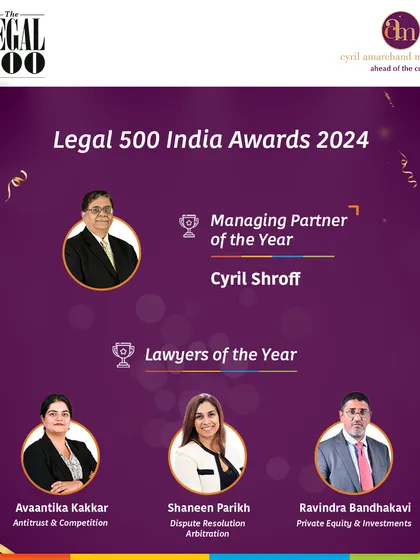 A summary of our wins at the Legal 500 India Awards 2024, including 'Lawyer of the Year' for Dispute Resolution: Arbitration awarded to Shaneen Parikh.