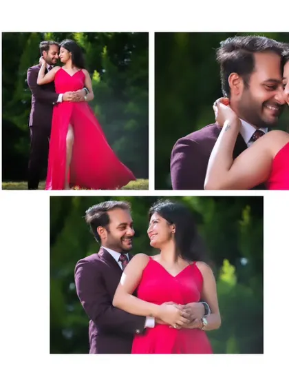 A series of intimate portraits from a pre-wedding session. These close-up shots focus on the emotional connection and happy expressions of the couple.