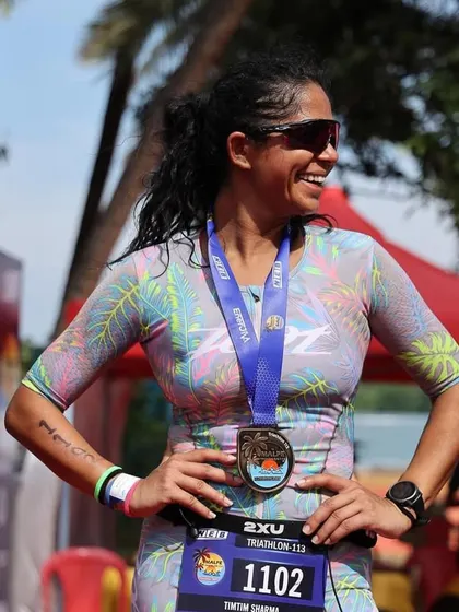 A smile of relief and accomplishment after the Malpe 113. This was a tough, loopy course, but the training prepares you for any challenge. I believe in training harder than you race.