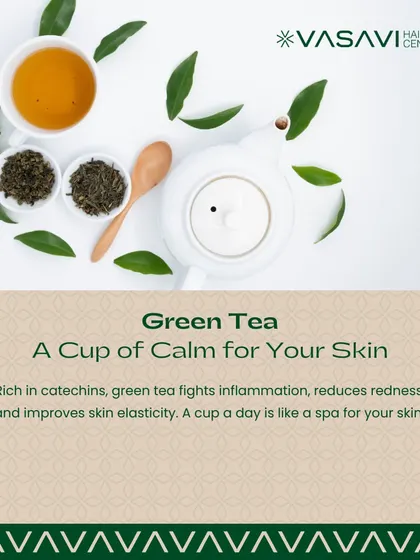 A cup of green tea can be like a spa treatment for your skin. It is rich in catechins, which are antioxidants that fight inflammation, reduce redness, and can even improve skin elasticity.
