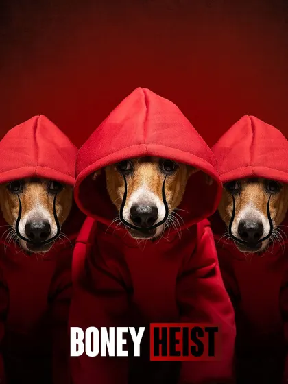 This is "Boney Heist," a fun concept I created for the CARE 2024 fundraising calendar. By dressing up these shelter dogs in a familiar theme, we grab attention and show their playful side, helping to raise funds and awareness for the shelter in a creative way.