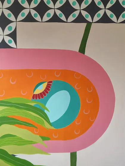 Another close-up of the playful, abstract shapes and patterns.
