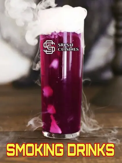 This deep purple smoking drink shows the visual versatility of the dry ice effect. It's a simple addition that dramatically elevates the presentation of any beverage, making it perfect for themed parties or elegant receptions.