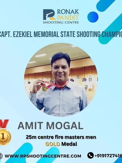 Congratulations to Amit Mogal for his Gold Medal in the 25m centre fire masters men event at the 26th Capt. Ezekiel Memorial State Shooting Championship.