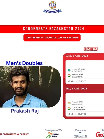 Prakash Raj competing in the Men's Doubles at the Condensate Kazakhstan 2024 International Challenge.