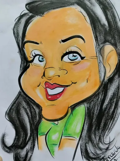 A lovely color portrait. I use soft coloring to give a warm and friendly feel to the caricature.