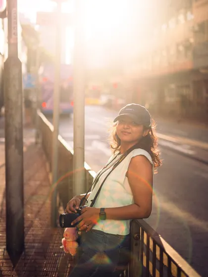 A happy, relaxed portrait. The warm edit complements the joyful expression and the beautiful evening light.