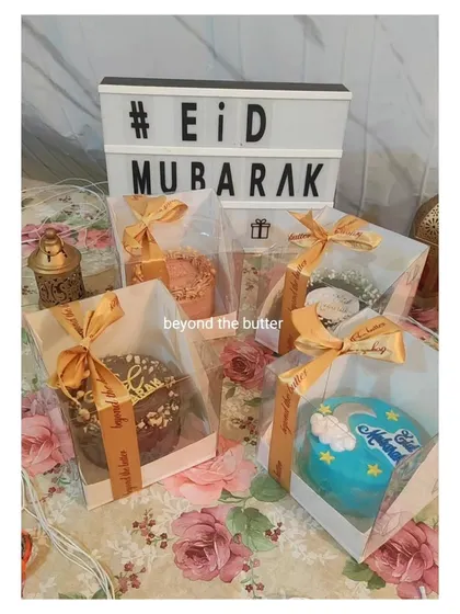 A variety of Eid bento cakes, perfect for gifting to family and friends during the celebration.