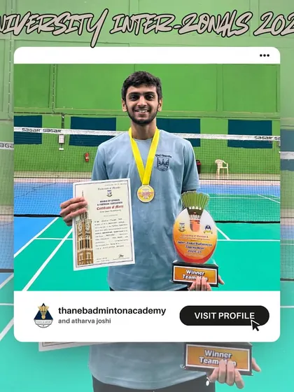 Atharva Joshi celebrating his Gold Medal win in the Individual Singles category at the University Inter-Zonals 2024.