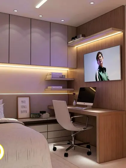 Another angle of the study nook, showing the comfortable chair and ample desk space.