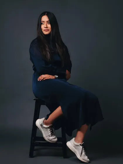 A thoughtful, looking-away pose. This can add a different dimension to a set of corporate headshots.