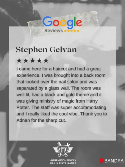"The staff was super accommodating and I really liked the cool vibe." This review from our Bandra salon highlights the unique, cool atmosphere and the sharp cuts our clients love.