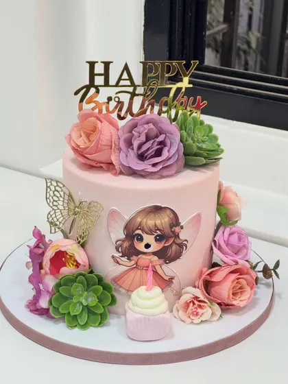 A little fairy magic makes for the sweetest birthday wishes. This cake is all about delicate details, pastel dreams, and making a birthday feel truly special with florals and a cute fairy.