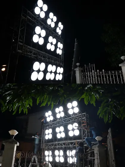 A massive wall of light created with multiple Filmgear Mega 1200C fixtures, perfect for simulating a huge light source or creating powerful effects.