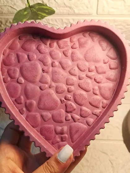 This deep purple heart tray with a textured, heart-pebble surface was a custom request. We love how the unique texture adds another layer of detail to the piece.