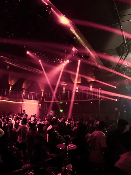 A fish-eye view of the laser show at Elrow, capturing the scale of the production.