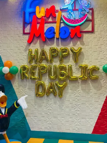 Donald Duck joins the Republic Day wishes in front of our festive balloon decorations.