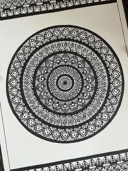 A slightly different angle of the same A4 piece, showing how the light catches the ink. This design is available for purchase if you'd like to bring this calm into your home.