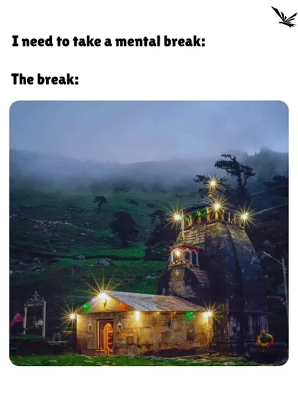When you need a mental break, this is the break you should take. A serene, illuminated temple in the misty mountains.