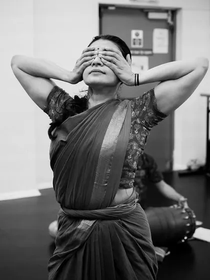 A rehearsal for *Abandhana*. The process involves deep textual research and close collaboration with musicians to translate the essence of 6th-century Pāli poetry into a contemporary performance.